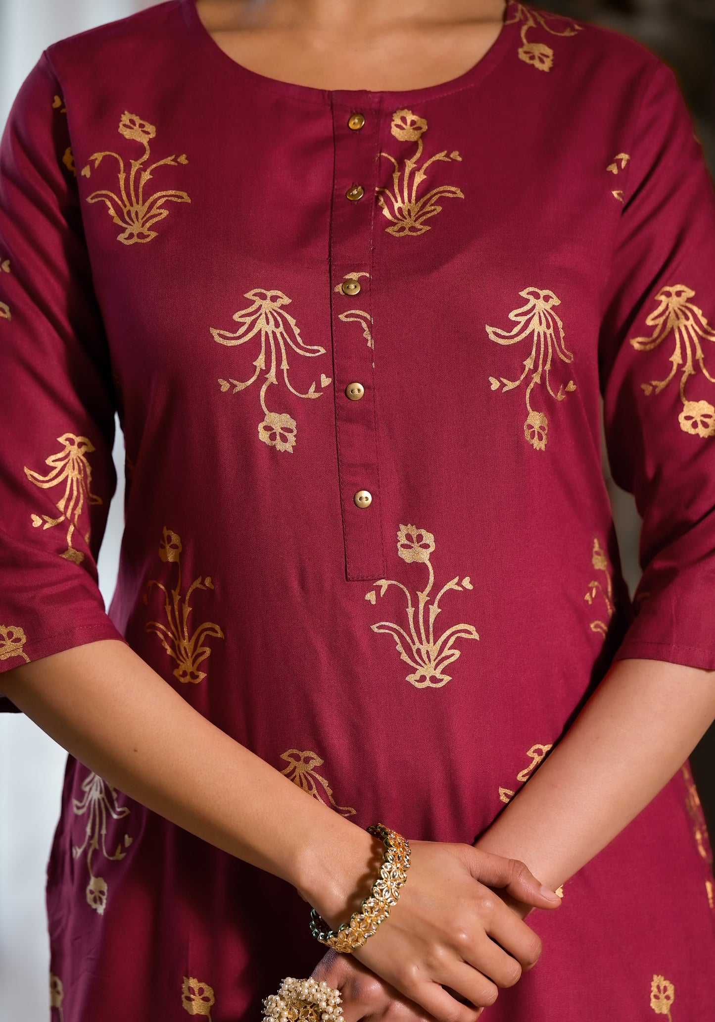 Elegant Rayon Foil Print Kurti with Dhoti Pant