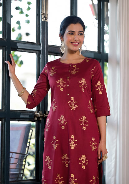 Elegant Rayon Foil Print Kurti with Dhoti Pant