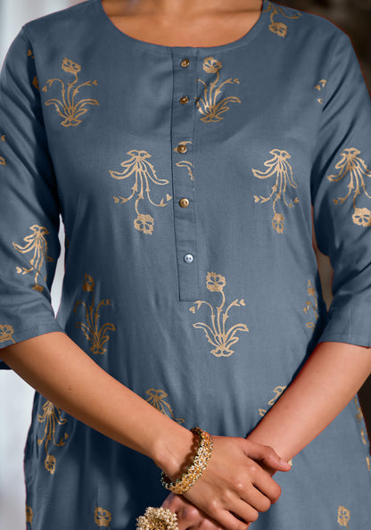 Elegant Rayon Foil Print Kurti with Dhoti Pant