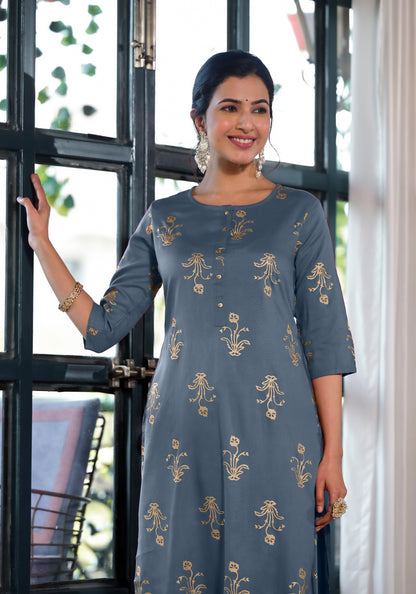 Elegant Rayon Foil Print Kurti with Dhoti Pant