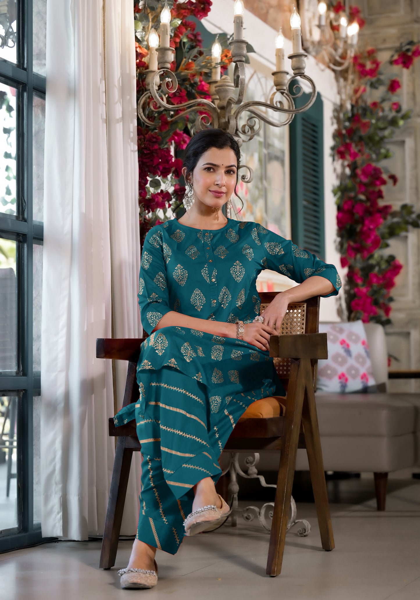 Elegant Rayon Foil Print Kurti with Dhoti Pant