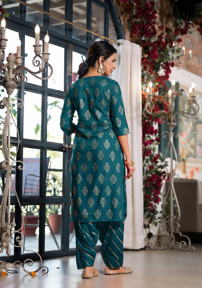 Elegant Rayon Foil Print Kurti with Dhoti Pant