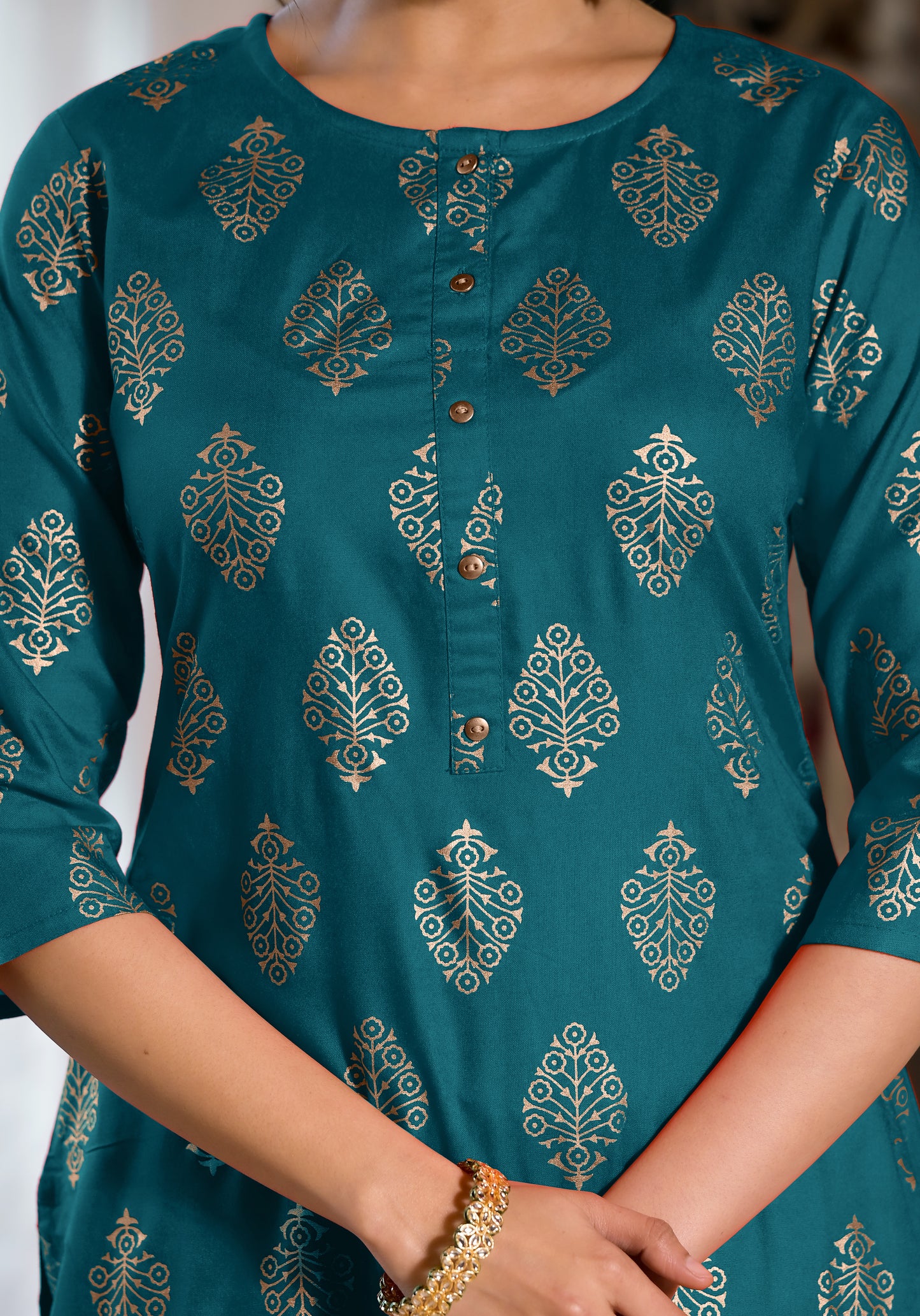 Elegant Rayon Foil Print Kurti with Dhoti Pant