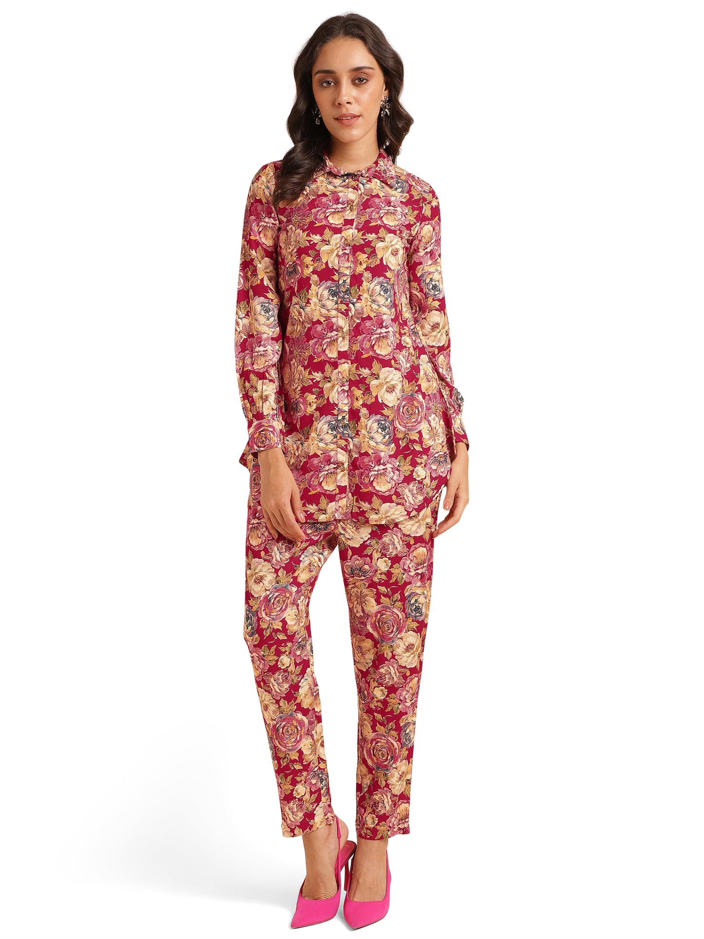 Elegant Foil & Floral Print Rayon Co-Ord Set