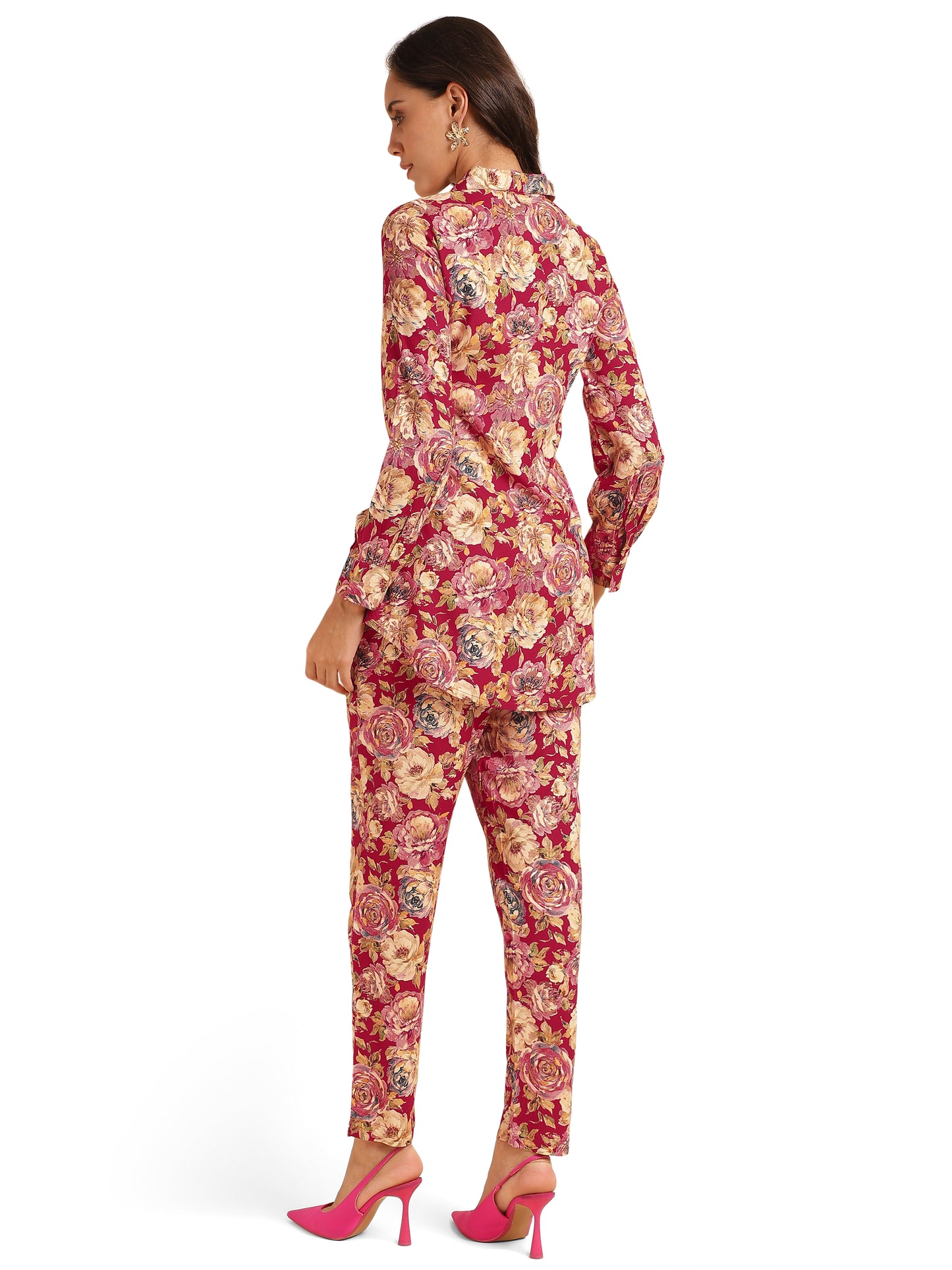 Elegant Foil & Floral Print Rayon Co-Ord Set