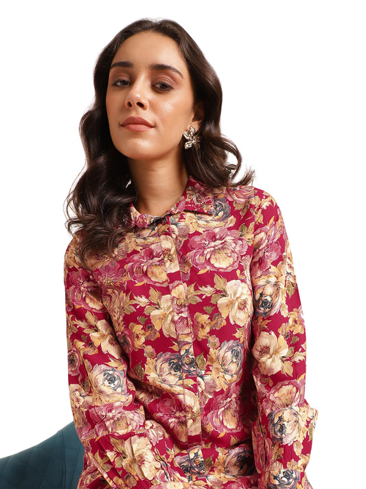 Elegant Foil & Floral Print Rayon Co-Ord Set