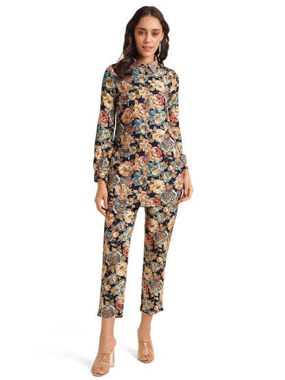 Elegant Foil & Floral Print Rayon Co-Ord Set