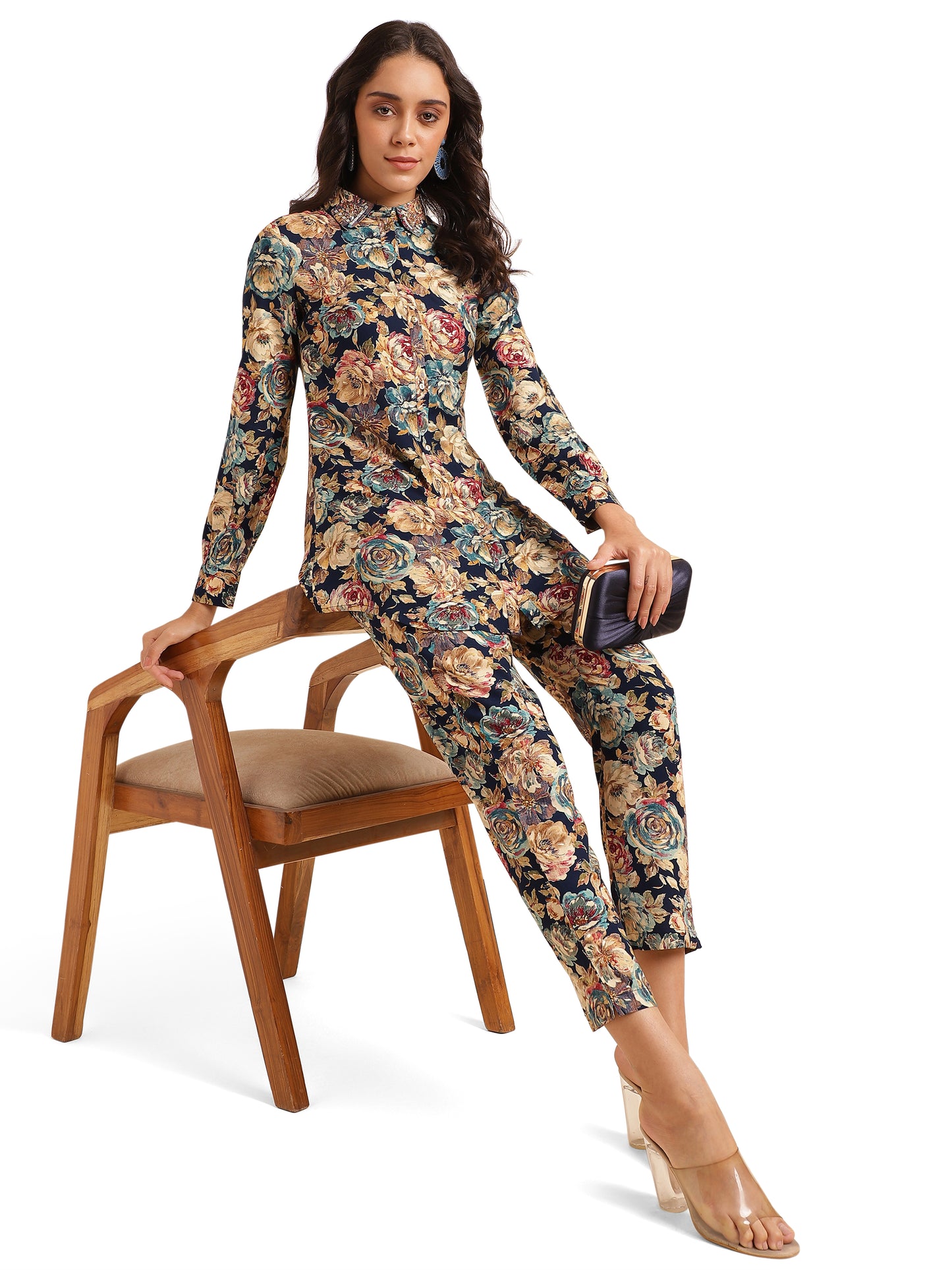 Elegant Foil & Floral Print Rayon Co-Ord Set