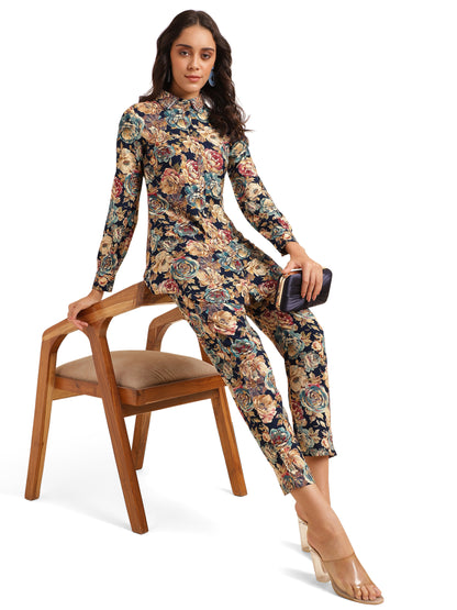 Elegant Foil & Floral Print Rayon Co-Ord Set