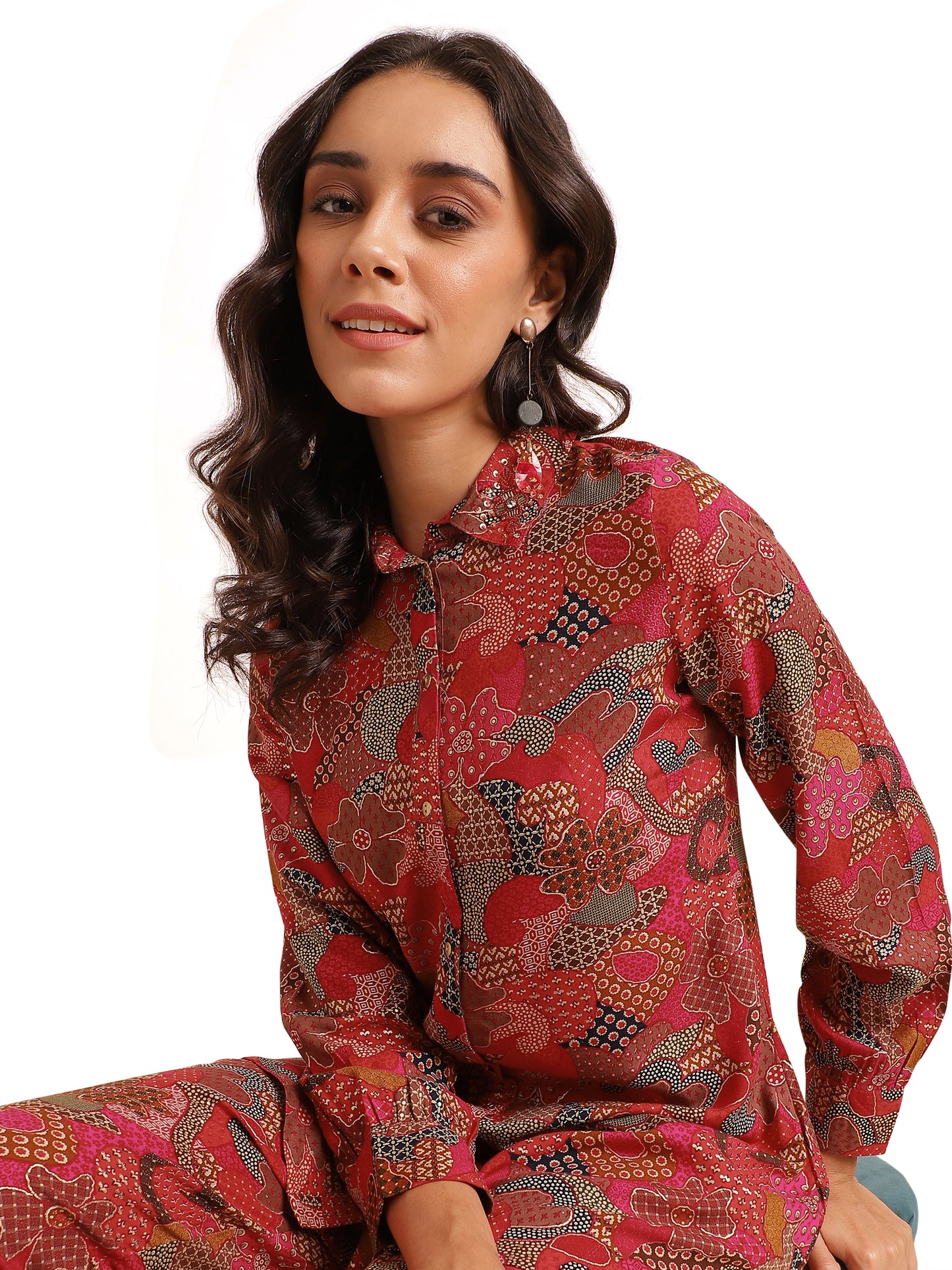 Elegant Foil Print With Hand Work Rayon Co-Ord Set