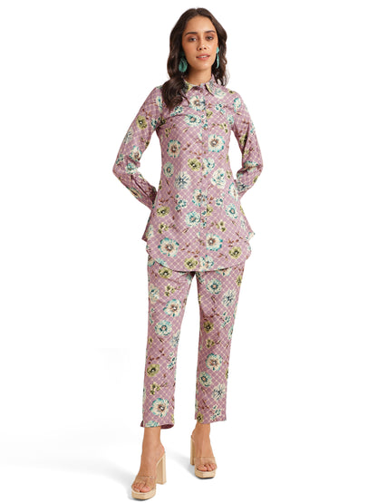 Elegant Floral Print With Hand Work Rayon Co-Ord Set