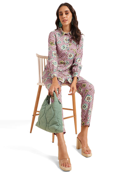 Elegant Floral Print With Hand Work Rayon Co-Ord Set