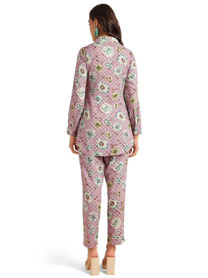 Elegant Floral Print With Hand Work Rayon Co-Ord Set