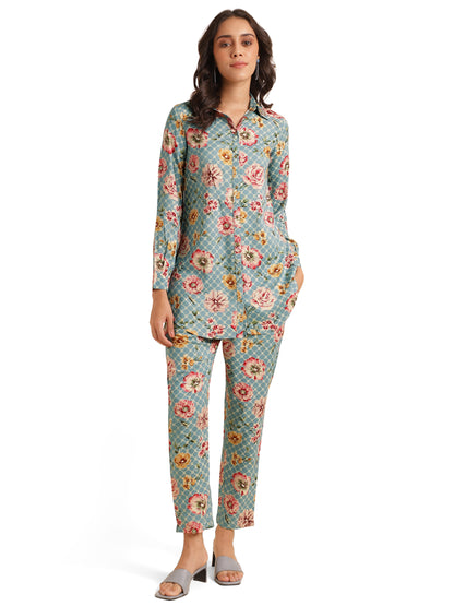 Elegant Floral Print With Hand Work Rayon Co-Ord Set