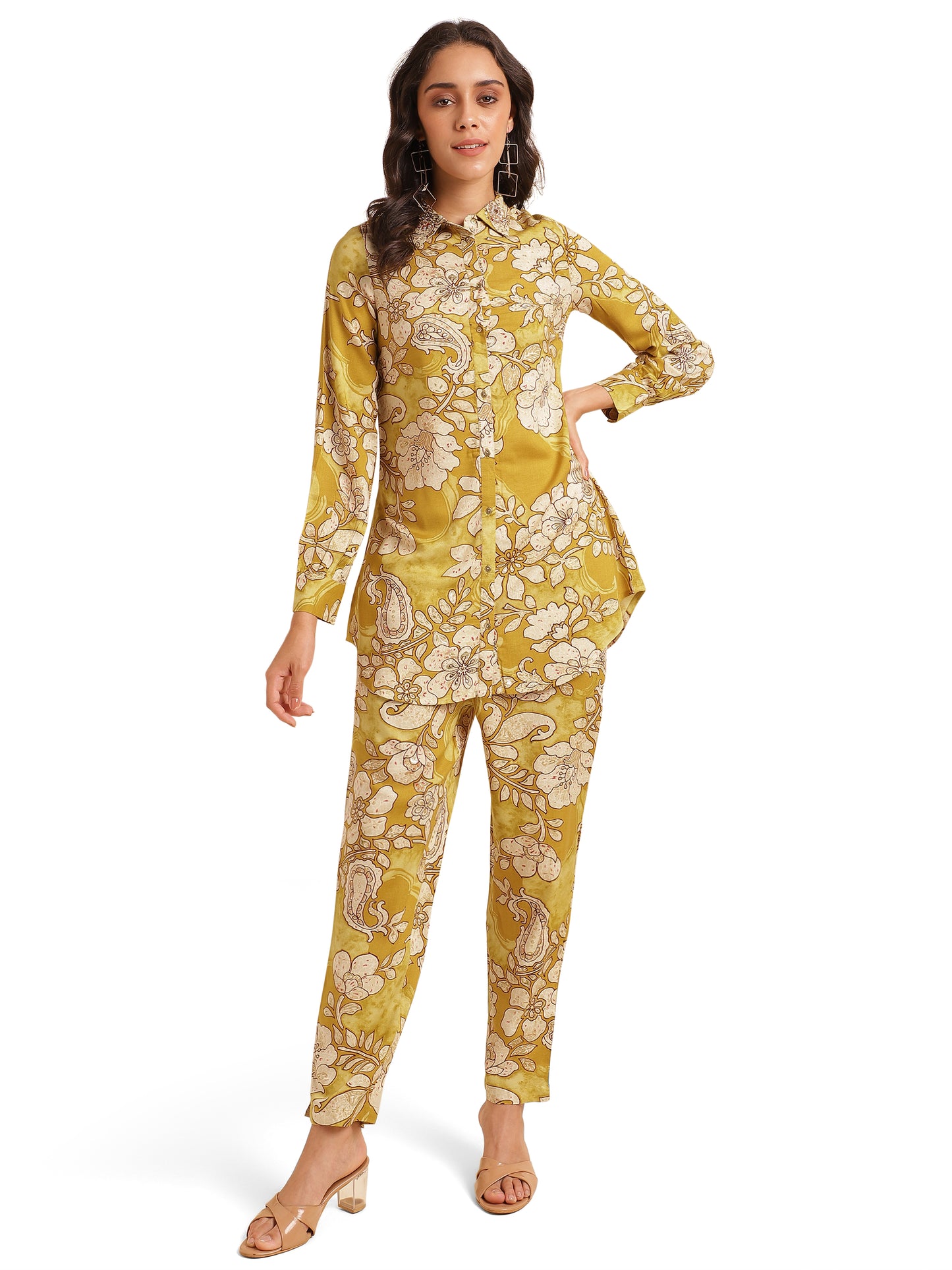 Elegant Floral Print With Hand Work Rayon Co-Ord Set