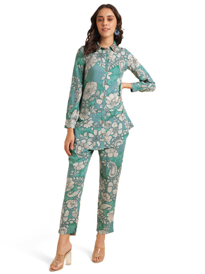 Elegant Floral Print With Hand Work Rayon Co-Ord Set