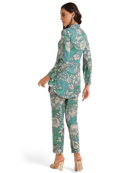 Elegant Floral Print With Hand Work Rayon Co-Ord Set