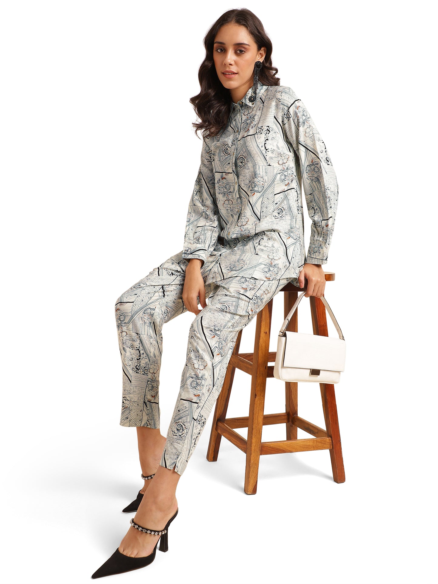 Elegant Foil & Floral Print With Hand Work Rayon Co-Ord Set