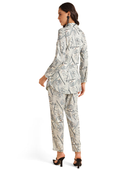 Elegant Foil & Floral Print With Hand Work Rayon Co-Ord Set