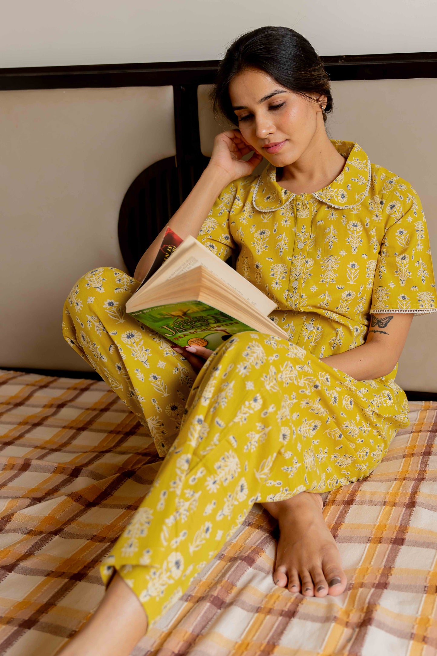 Floral Print With Crochet Lace Night Suit