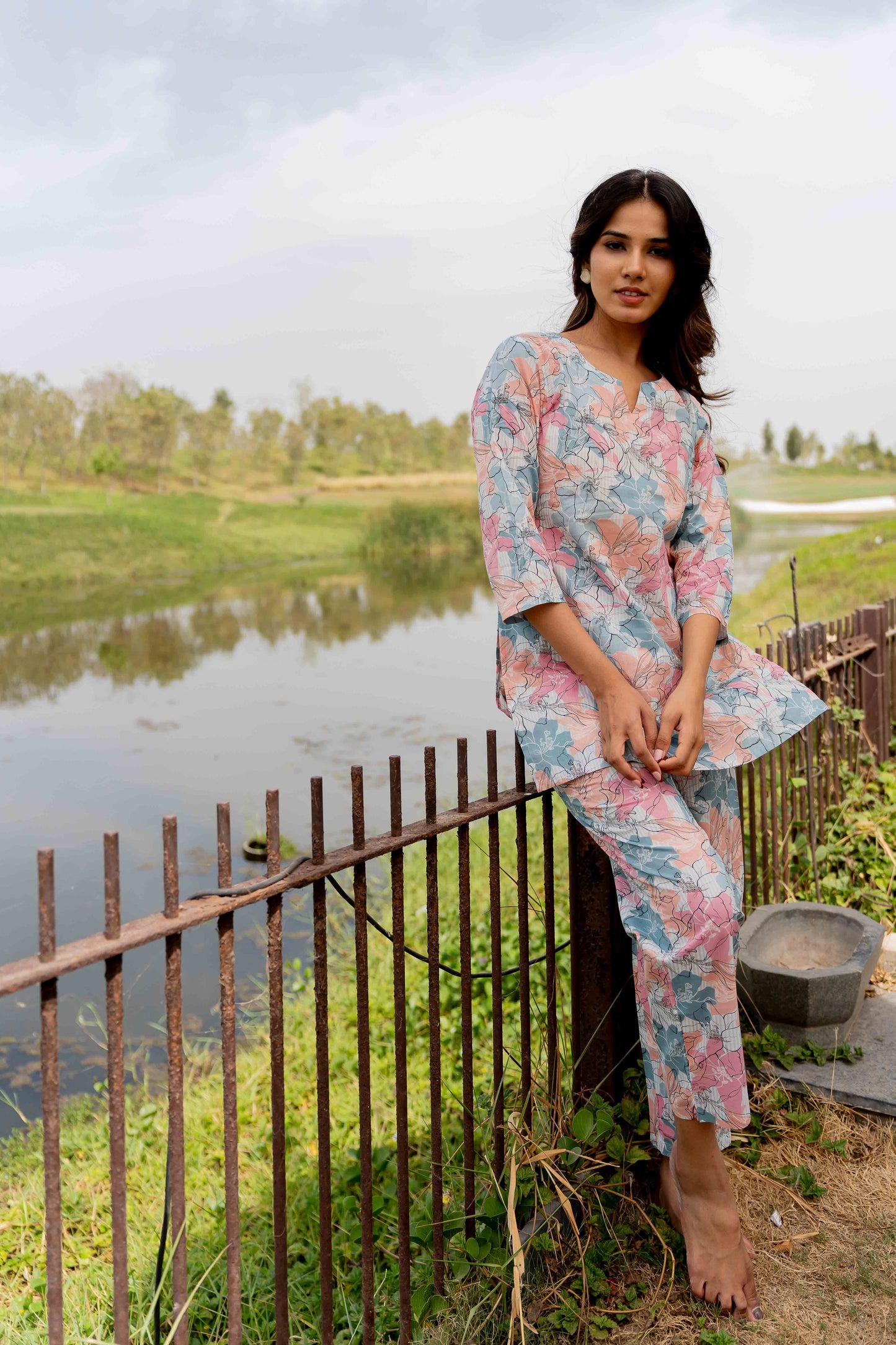 Trendy Floral Printed Lounge Night Suit Set