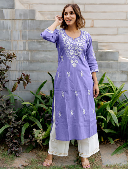 Women's Embroidered Work Solid A-line Kurta With Plazzo Set