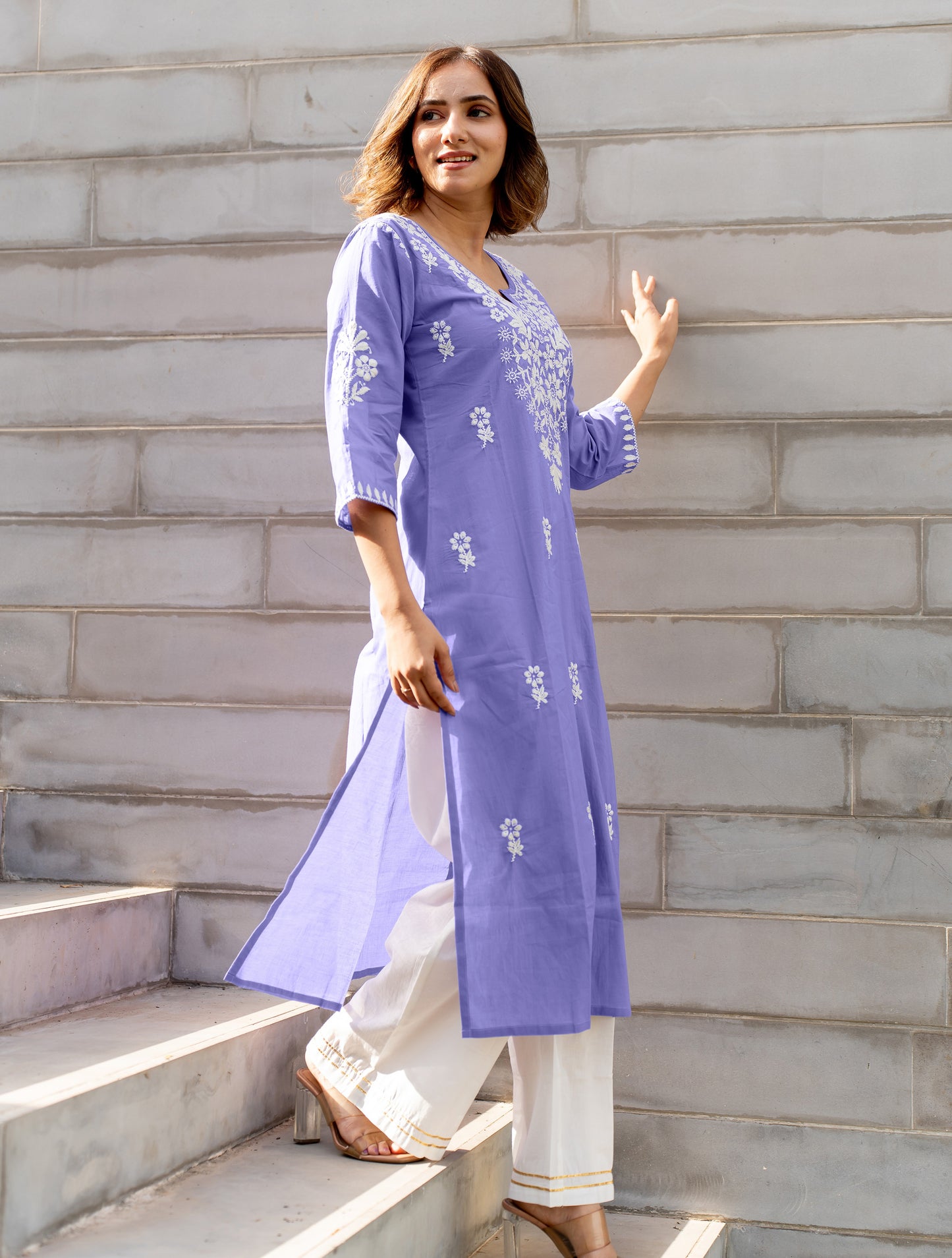 Women's Embroidered Work Solid A-line Kurta With Plazzo Set