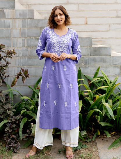 Women's Embroidered Work Solid A-line Kurta With Plazzo Set