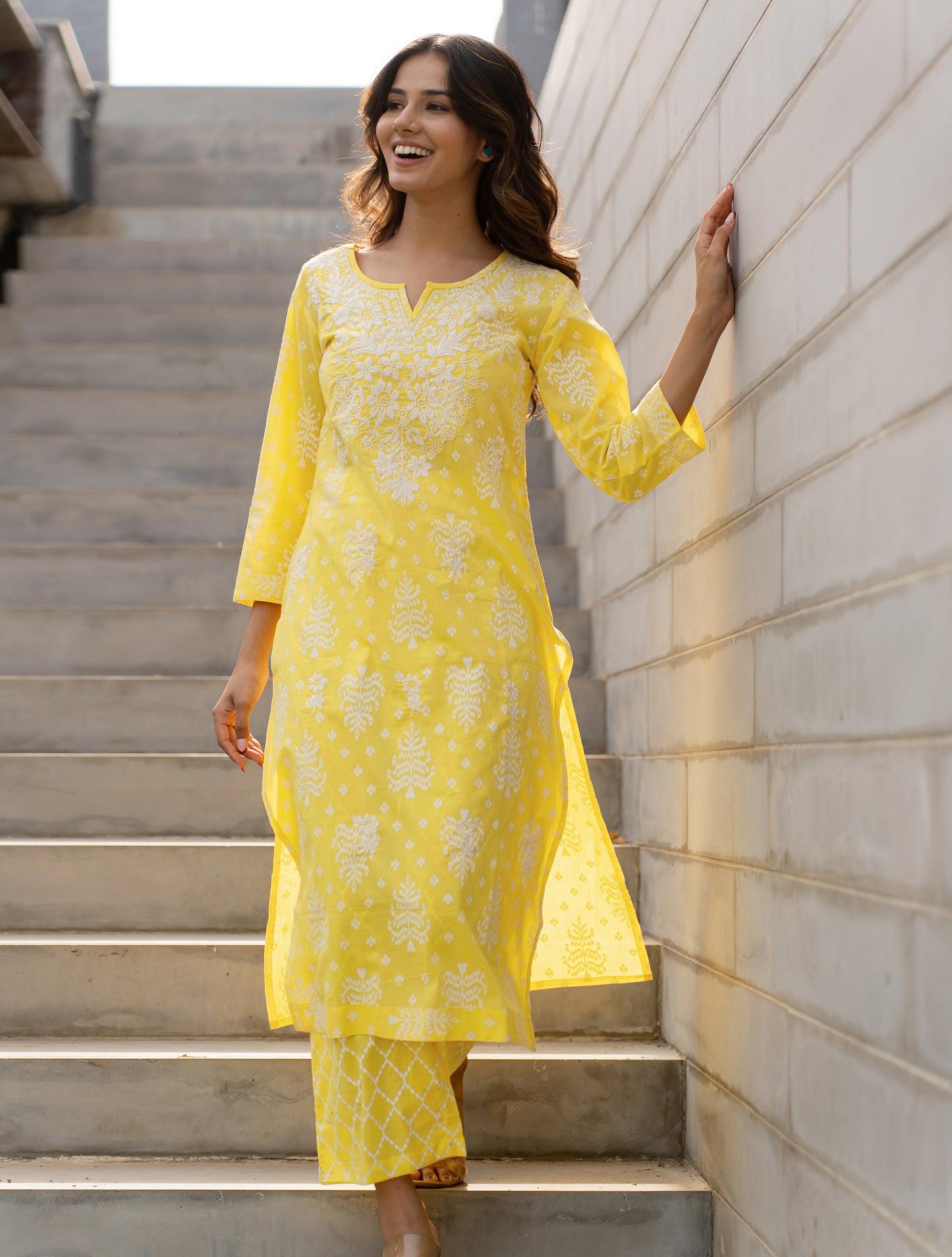 Women's Embroidered Work Solid A-line Kurta With Plazzo Set