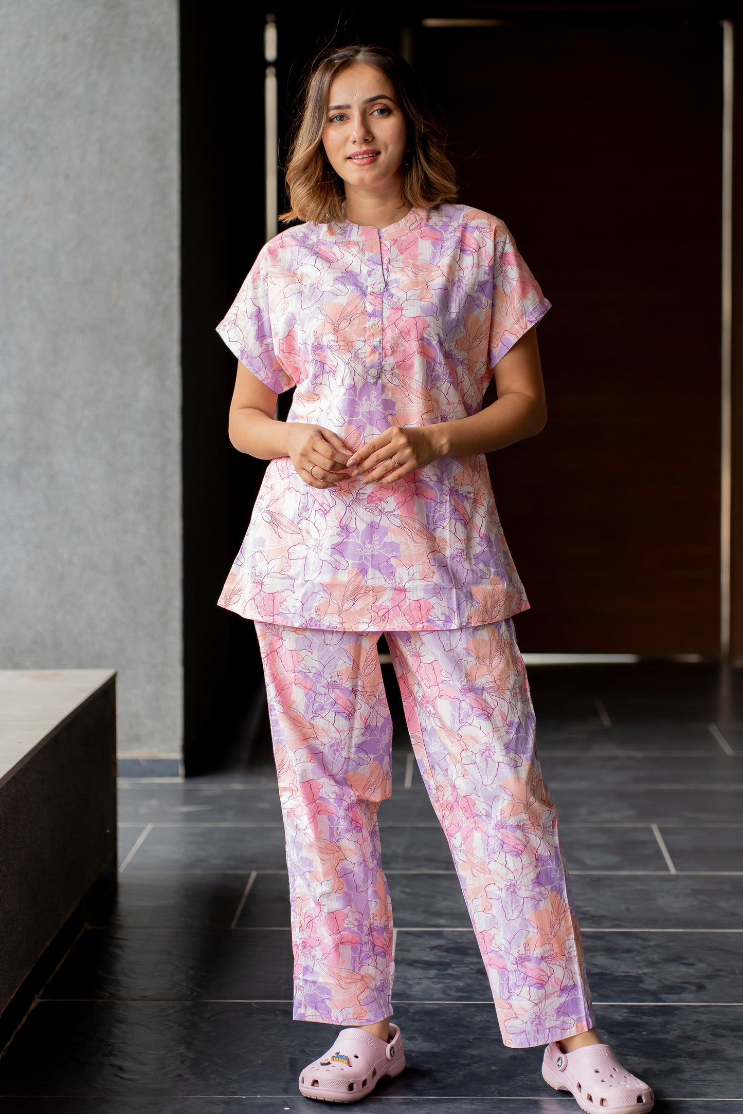 Floral Printed cotton Night Suit