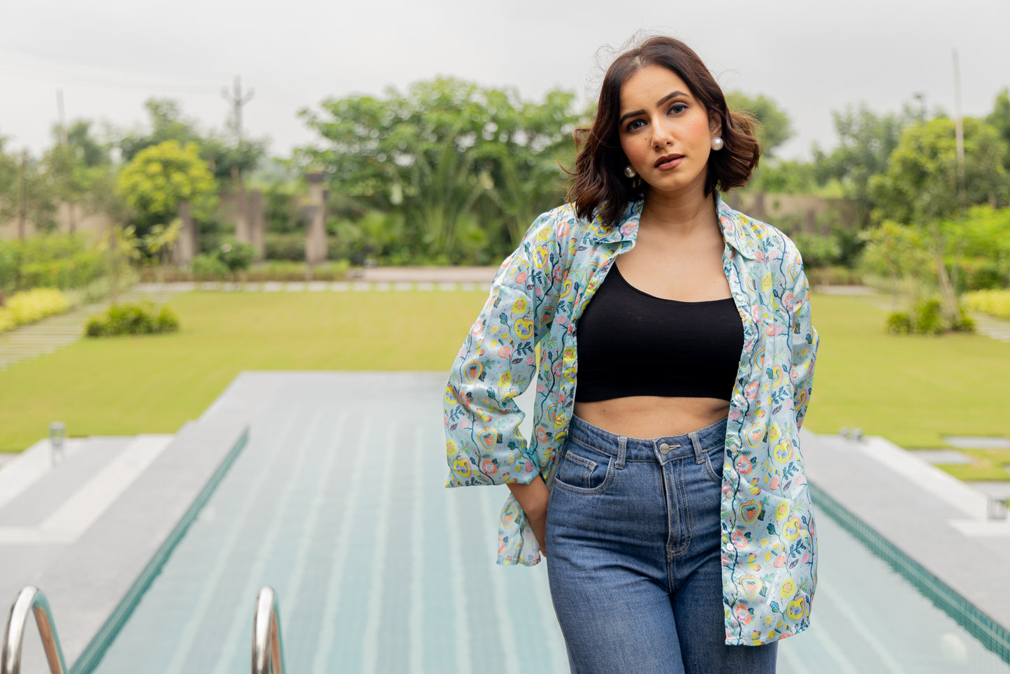 Floral Smooth and Shiny Texture Satin Shirt