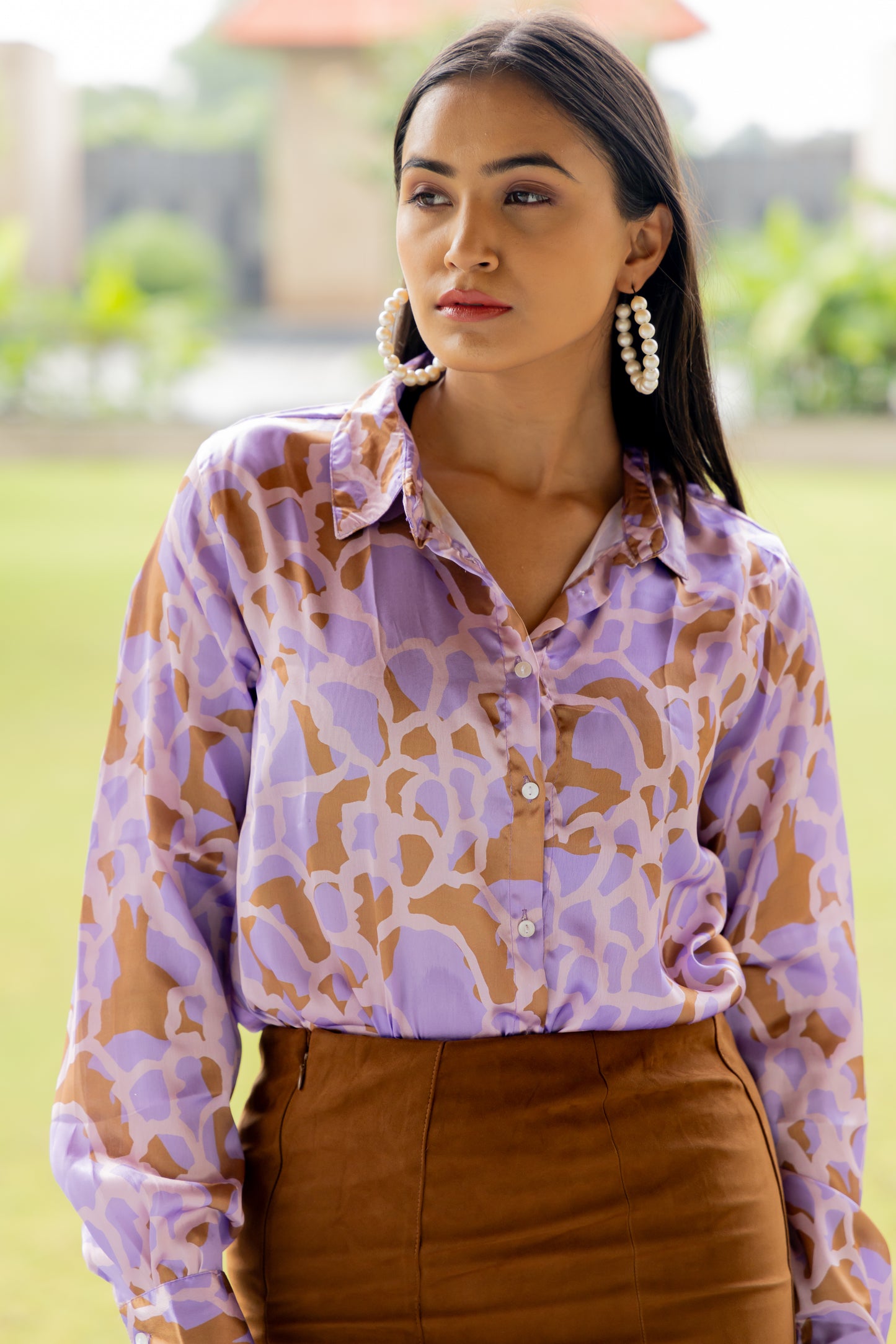 Abstract Print Satin Shirt