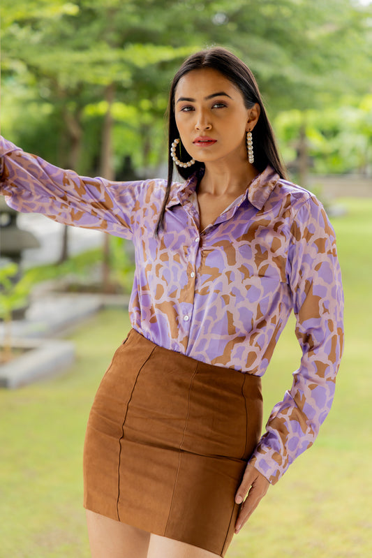 Abstract Print Satin Shirt