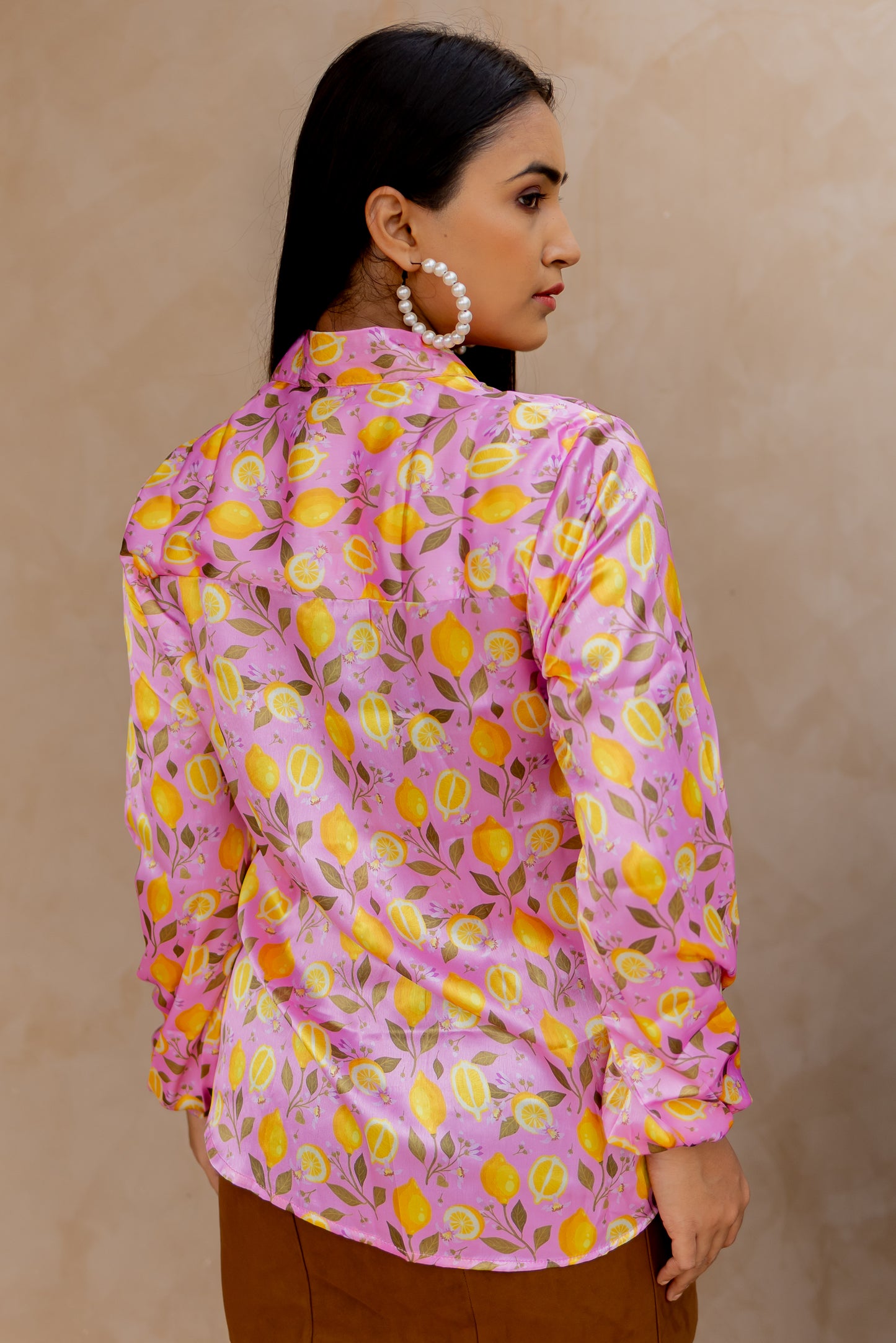 Lemon Floral Print Satin Shirt