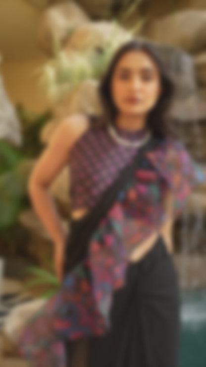 Contemporary Frill Ruffle Floral Printed Georgette Ready-to-wear Saree