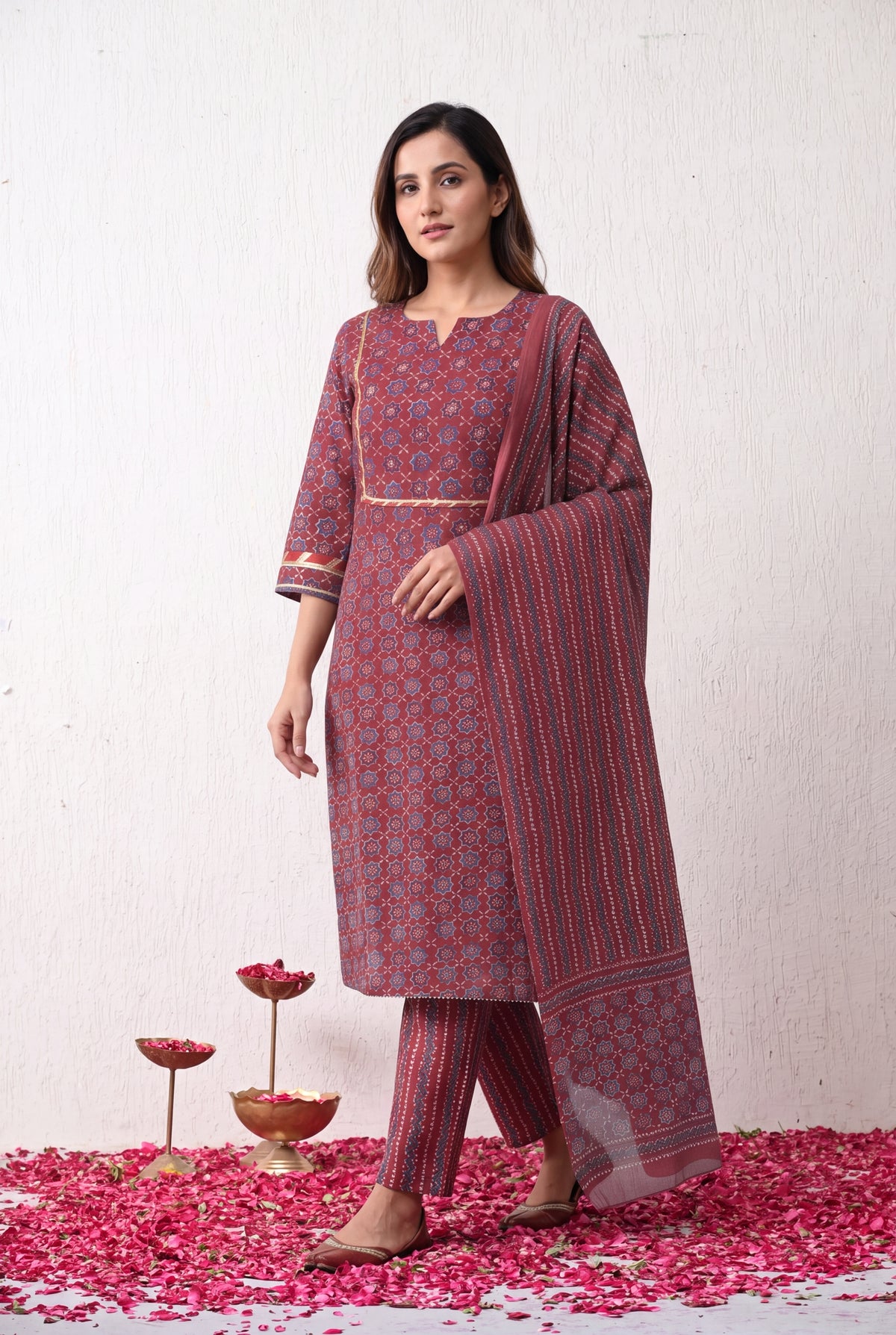 Royal Ajrakh Elegance – Sequin & Gotta Patti Kurta Set